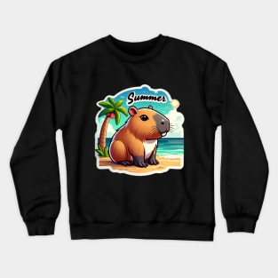 Cute summer capybara on the beach Crewneck Sweatshirt